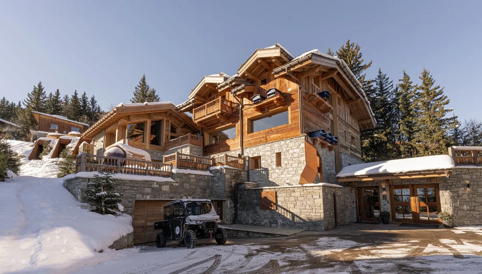Exterior view of Chalet des Sommets Dorés, a private estate for groups in its grounds, Savoie, north-east of Chambéry