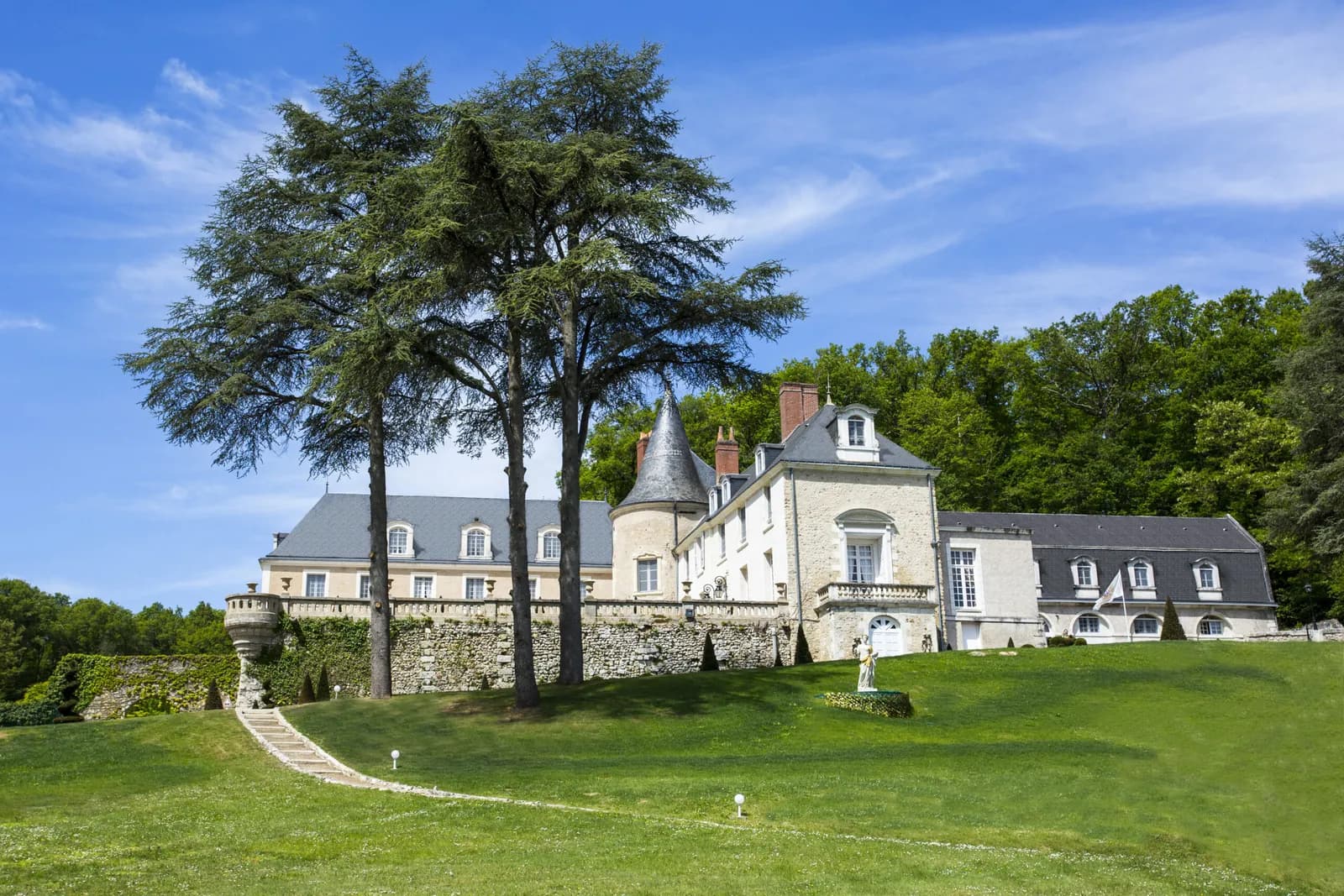 Château de Beauvois exterior with its towers and lawns near Luynes in the Loire Valley