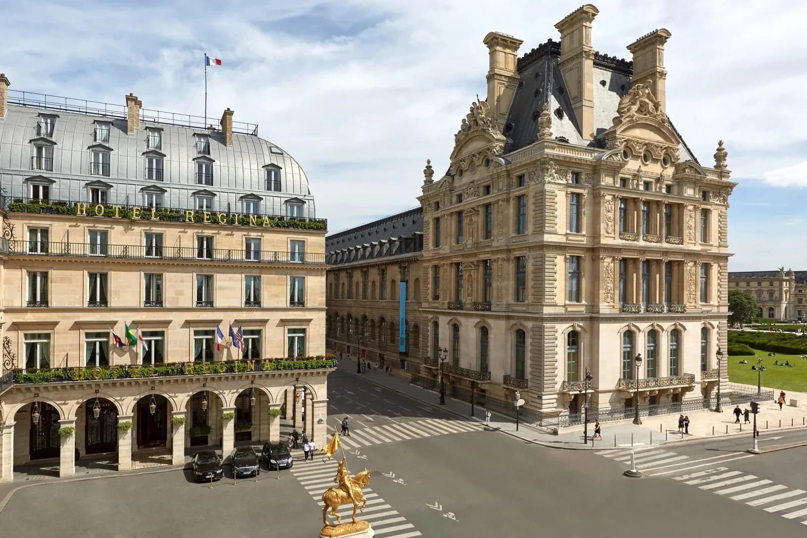 Facade of Hôtel Regina Louvre on the Place des Pyramides, facing the Louvre in Paris