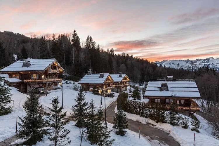 Exterior view of Les Chalets des Glaciers, a private estate for groups in its grounds, Haute-Savoie, south-east of Geneva