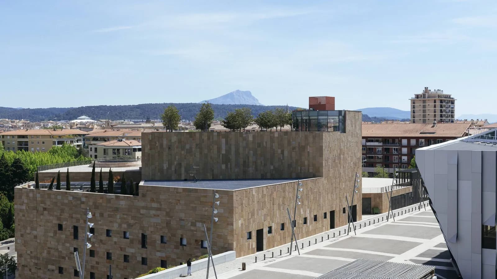 Exterior view over Aix-en-Provence with Mont Sainte-Victoire on the horizon, Renaissance Aix hotel