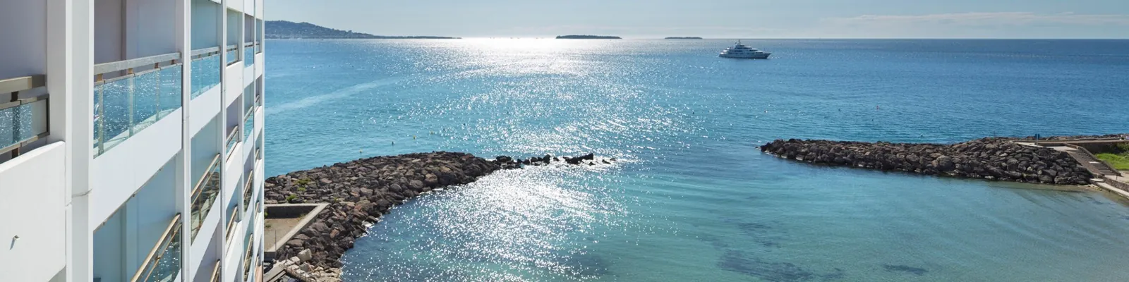 Aerial view of the Mandelieu coastline and sea near Pullman Cannes Mandelieu Royal Casino